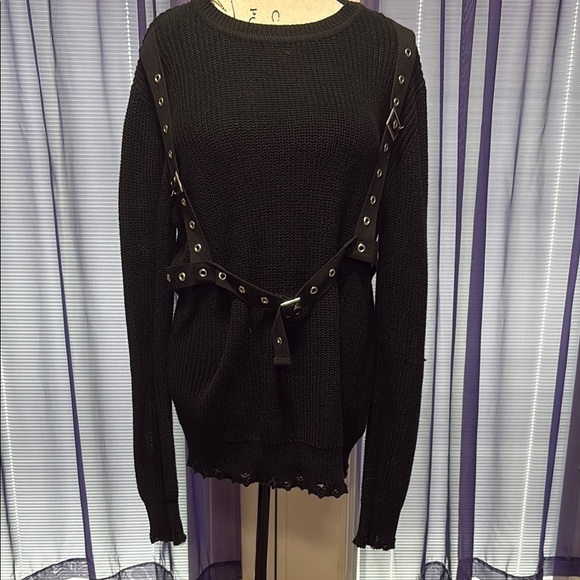 Killstar Sweaters - Killstar Black Sweater with Strap Details